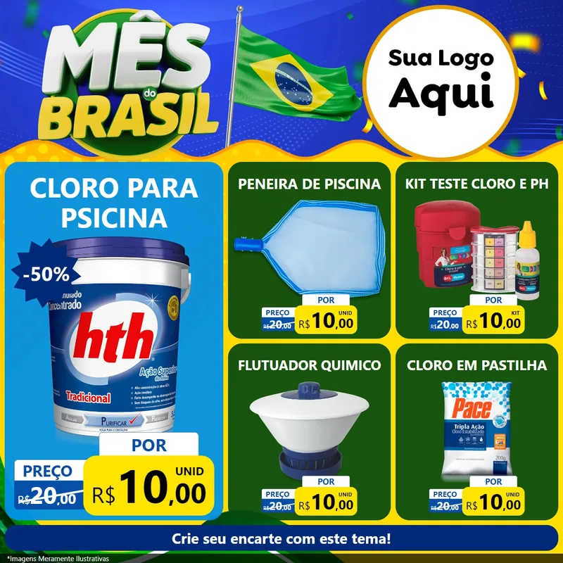 Modelo de Rede Social para Feed Facebook com o tema Mês do Brasil para Produtos para Piscina