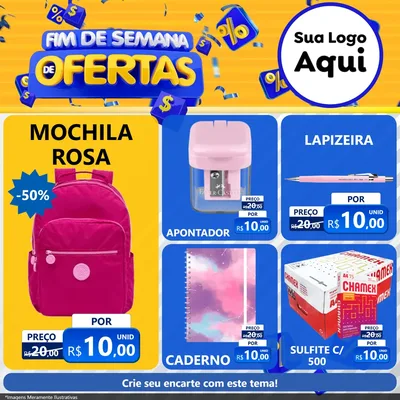 Modelo de Rede Social para Feed Facebook com o tema Fim de Semana de Ofertas para Papelaria