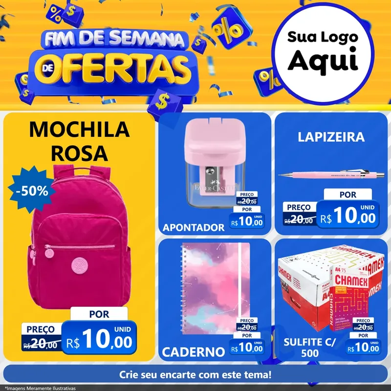 Modelo de Rede Social para Feed Facebook com o tema Fim de Semana de Ofertas para Papelaria