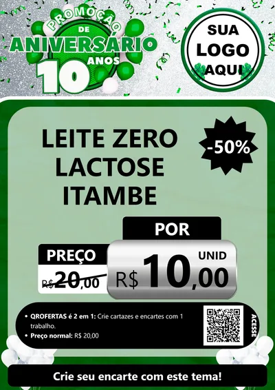 Modelo de Cartaz para Cartaz A4 Vertical com o tema Promoção de Aniversário - 10 Anos para Frios e Laticínios