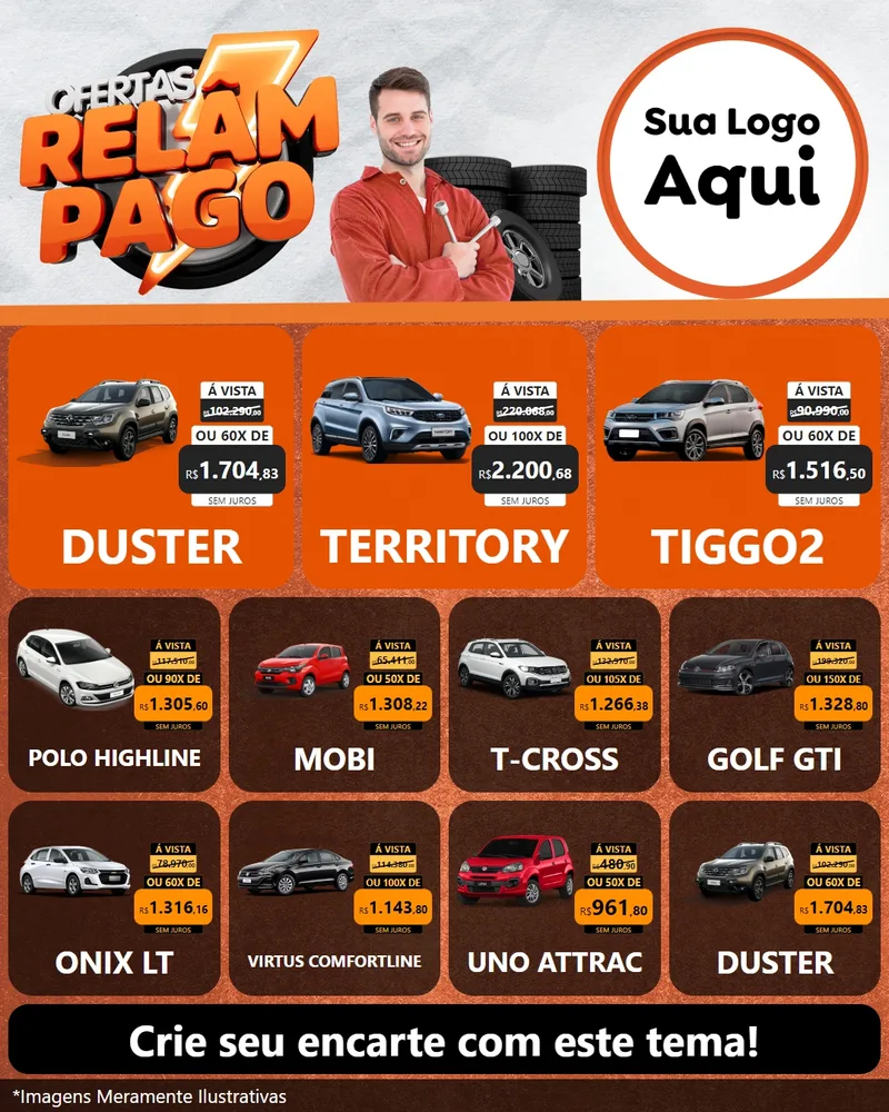 Modelo de Rede Social para Feed Instagram com o tema Ofertas Relâmpago - Moto / Auto para Concessionaria de Carros