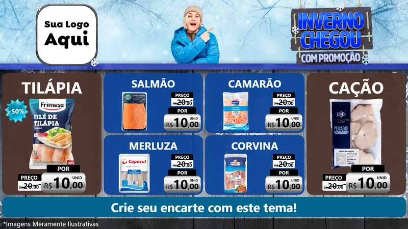 Modelo de TV para TV Horizontal com o tema Inverno Chegou Com Promoção para Peixaria