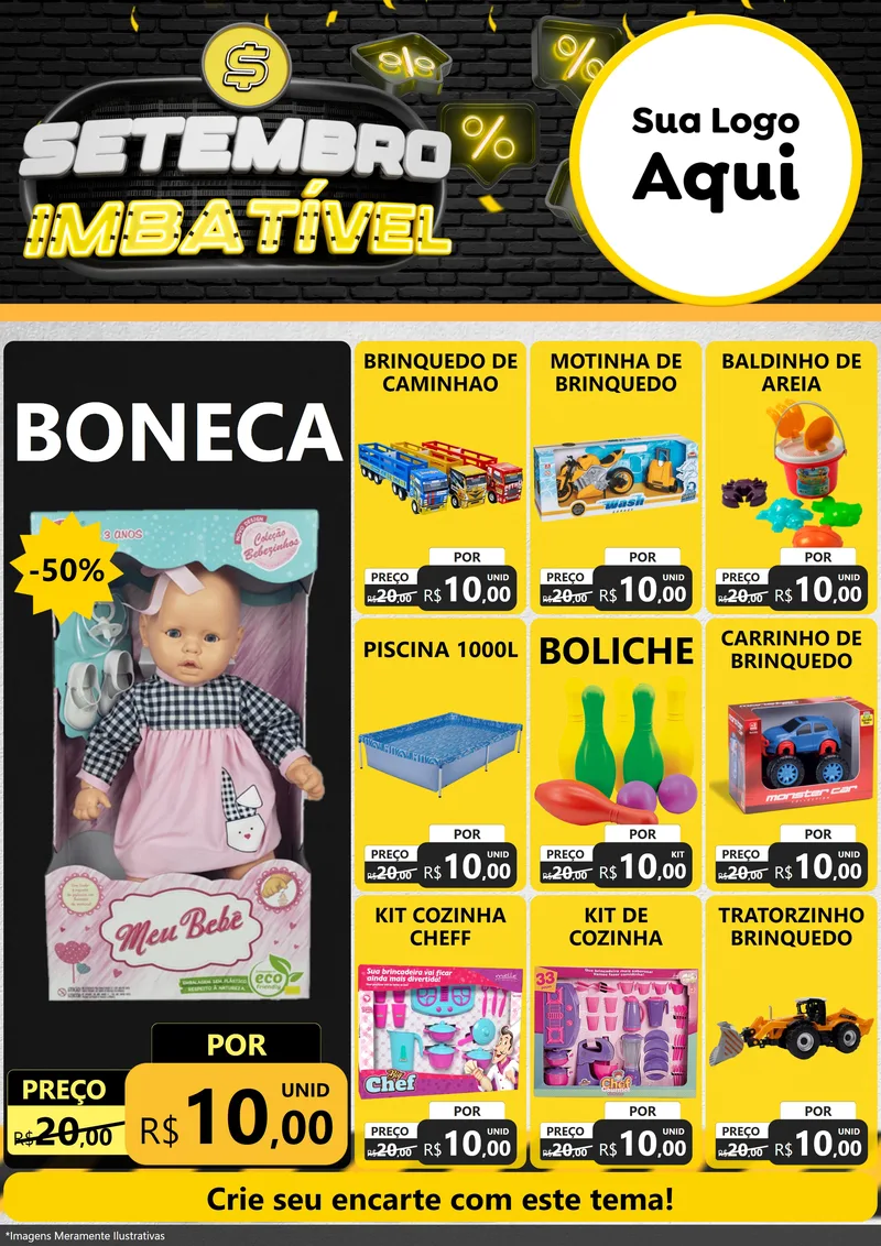 Modelo de Encarte para Encarte A4 Vertical com o tema Setembro Imbatível para Brinquedos