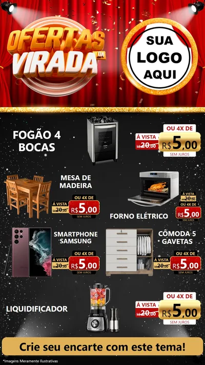 Modelo de TV para TV Vertical com o tema Ofertas da Virada para Móveis e Eletro