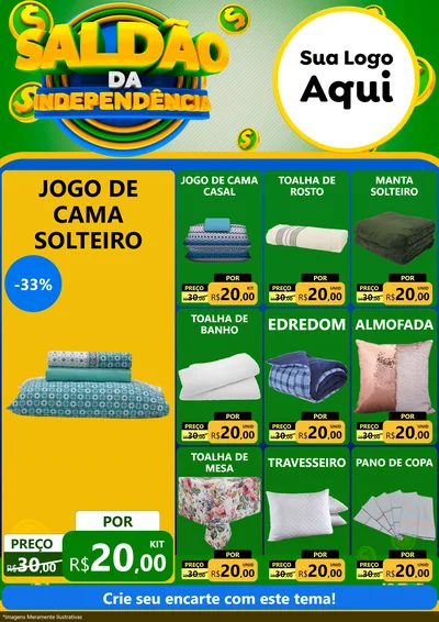 Modelo de Encarte para Encarte A4 Vertical com o tema Saldão da Indepêndencia para Cama, Mesa e Banho