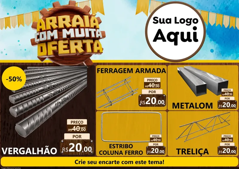 Modelo de Encarte para Encarte A4 Horizontal com o tema Ofertas de São João - Junina para Ferragens