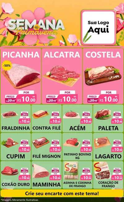 Modelo de Encarte para Encarte Grande com o tema Semana da Primavera para Açougue
