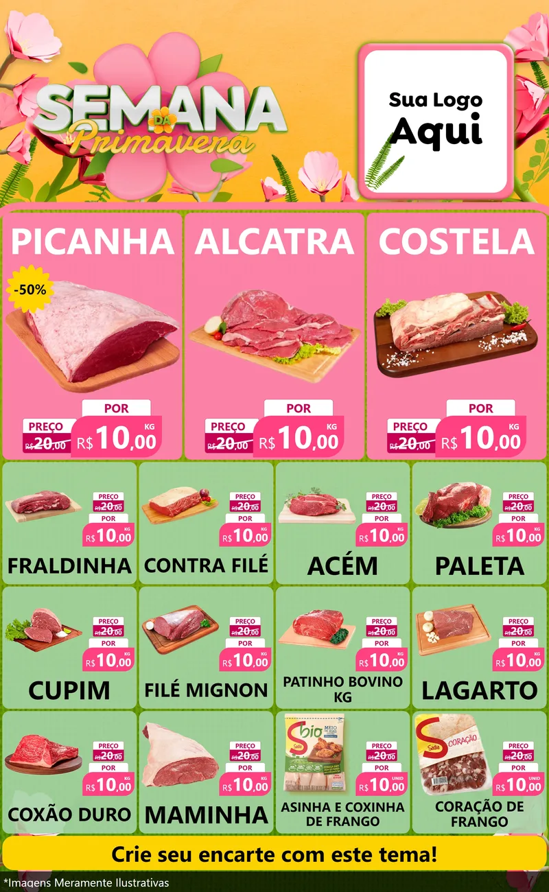 Modelo de Encarte para Encarte Grande com o tema Semana da Primavera para Açougue