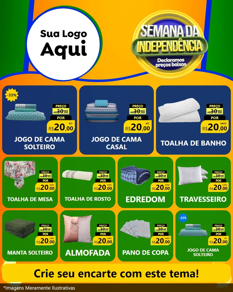 Modelo de Rede Social para Feed Instagram com o tema Semana da Independência Declaramos Preços Baixos para Cama, Mesa e Banho