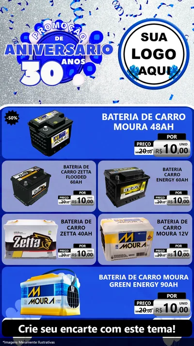 Modelo de TV para TV Vertical com o tema Promoção de Aniversário - 30 Anos para Baterias Elétricas