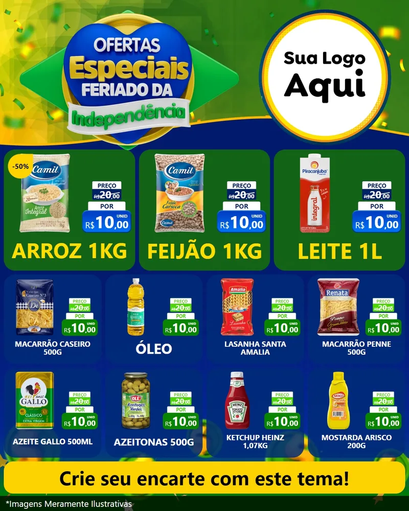 Modelo de Rede Social para Feed Instagram com o tema Ofertas Especiais Feriado da Independência para Supermercado