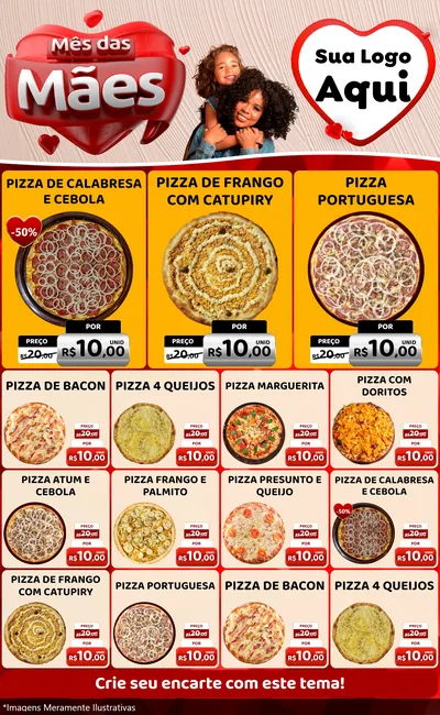 Modelo de Encarte para Encarte Grande com o tema Mês das Mães para Pizzaria