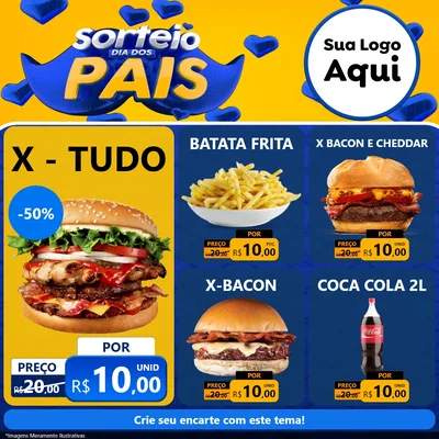 Modelo de Rede Social para Feed Facebook com o tema Sorteio Dia dos Pais para Hamburgueria