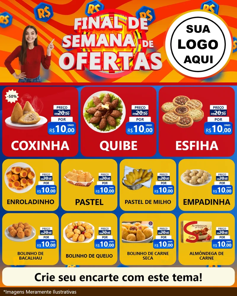 Modelo de Rede Social para Feed Instagram com o tema Final de Semana de Ofertas para Salgadaria