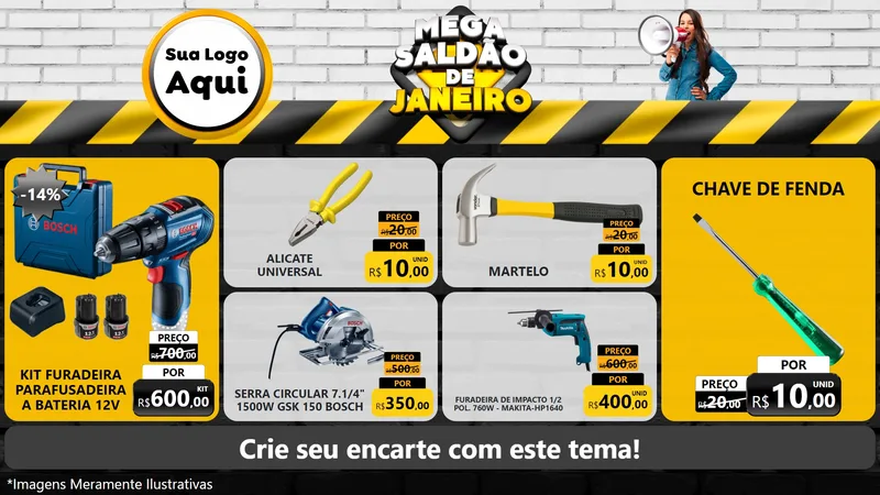 Modelo de TV para TV Horizontal com o tema Mega Saldão de Janeiro para Maquinas e Ferramentas