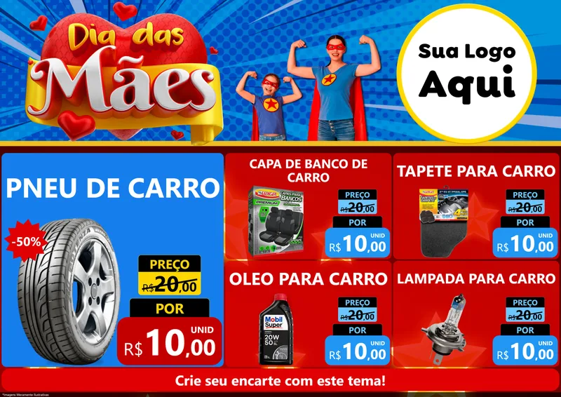Modelo de Encarte para Encarte A4 Horizontal com o tema Dia das Mães para Auto peças