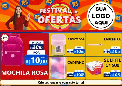 Modelo de Encarte para Encarte A4 Horizontal com o tema Festival de Ofertas para Papelaria