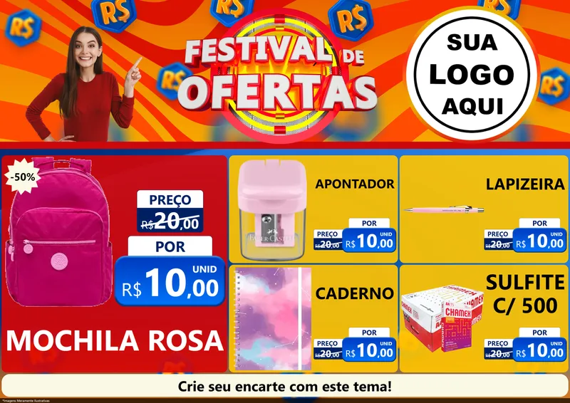 Modelo de Encarte para Encarte A4 Horizontal com o tema Festival de Ofertas para Papelaria