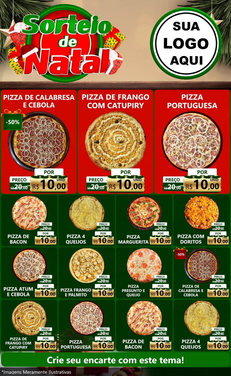 Modelo de Encarte para Encarte Grande com o tema Sorteio de Natal para Pizzaria
