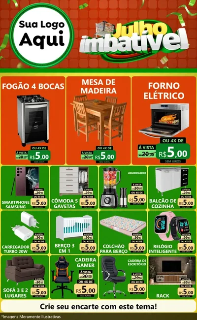 Modelo de Encarte para Encarte Grande com o tema Julho Imbatível para Móveis e Eletro