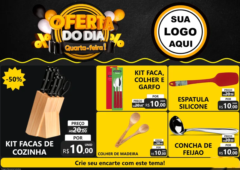 Modelo de Encarte para Encarte A4 Horizontal com o tema Oferta do Dia - Quarta Feira! para Utilidades Domésticas