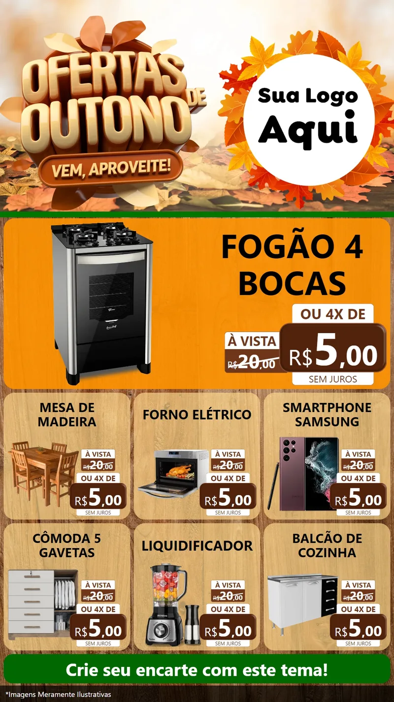 Modelo de Rede Social para Stories com o tema Ofertas de Outono - Vem, Aproveite! para Móveis e Eletro