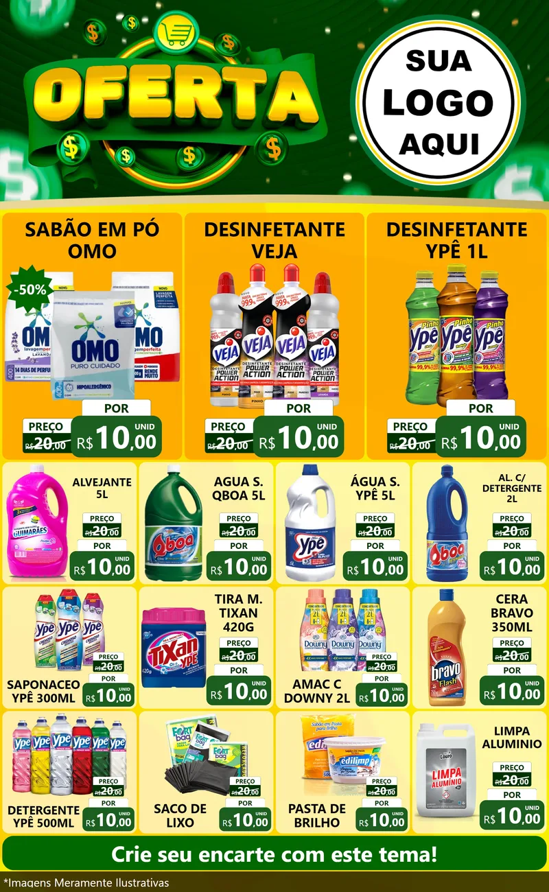 Modelo de Encarte para Encarte Grande com o tema Oferta para Produtos de Limpeza
