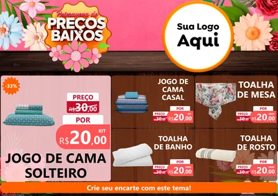 Modelo de Encarte para Encarte A4 Horizontal com o tema Primavera de Preços Baixos para Cama, Mesa e Banho