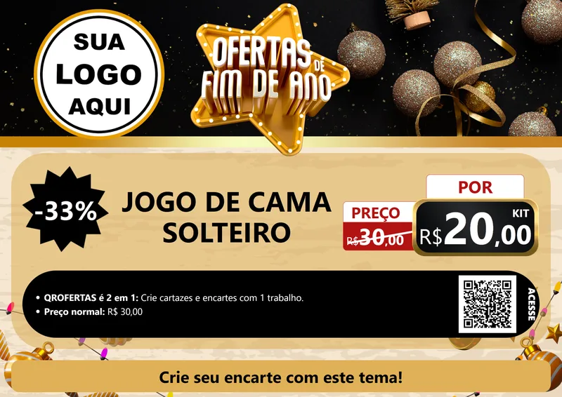 Modelo de Cartaz para Cartaz A4 Horizontal com o tema Ofertas de Fim de Ano para Cama, Mesa e Banho