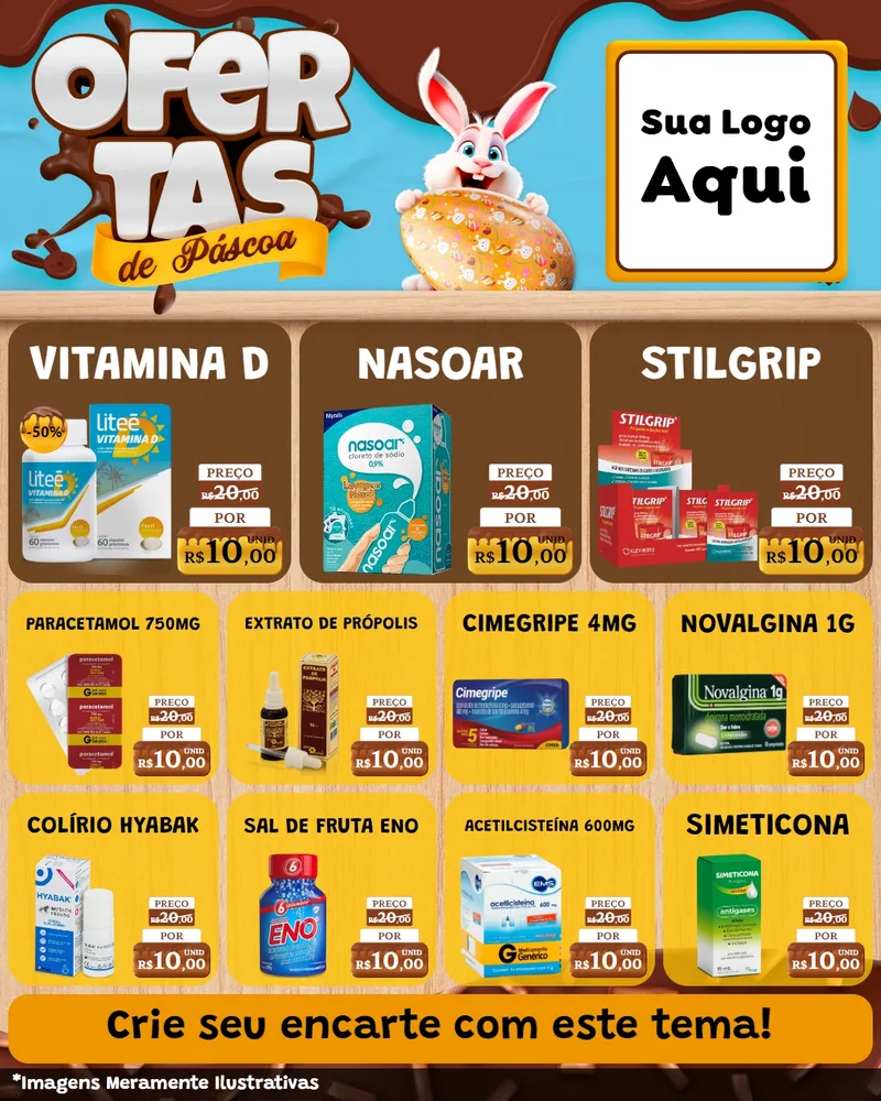 Modelo de Rede Social para Feed Instagram com o tema Ofertas de Páscoa para Farmácia