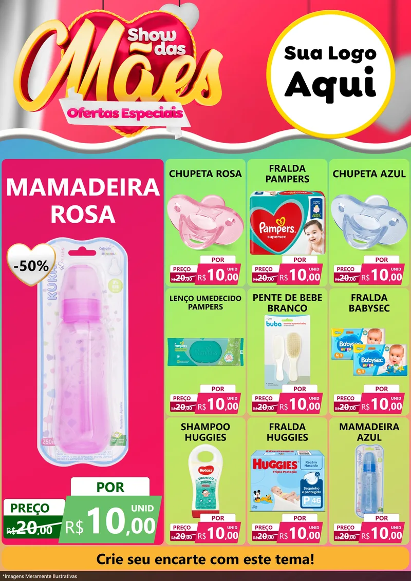 Modelo de Encarte para Encarte A4 Vertical com o tema Show das Mães - Ofertas Especiais para Bebês