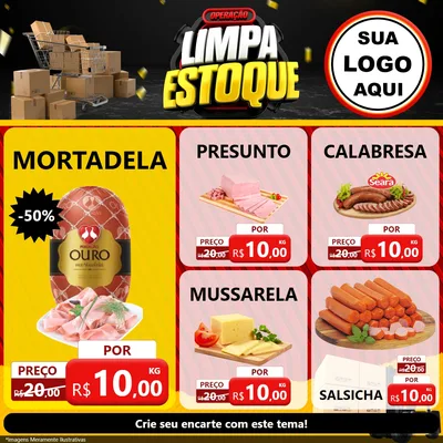 Modelo de Rede Social para Feed Facebook com o tema Operação Limpa Estoque para Frios e Laticínios