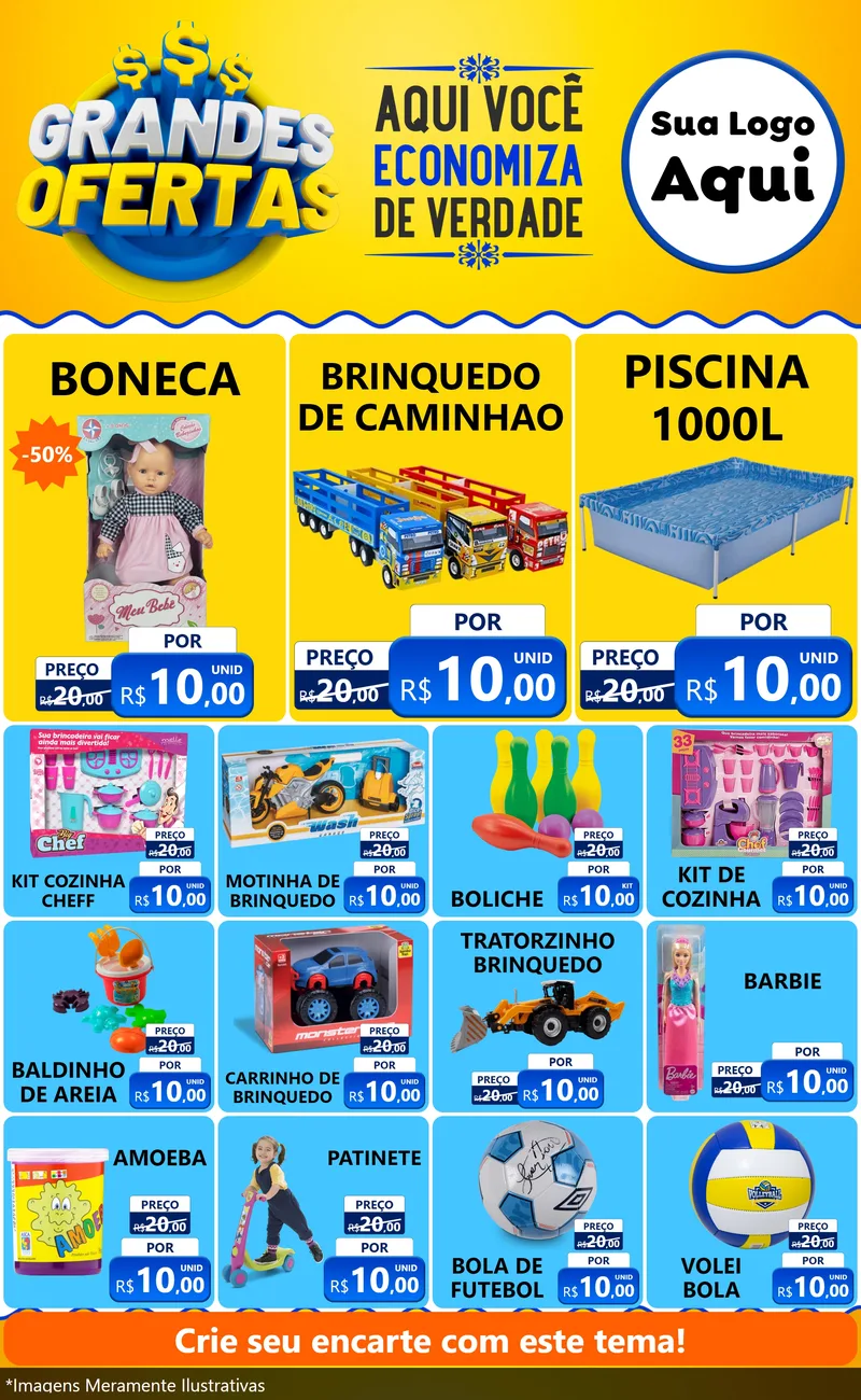 Modelo de Encarte para Encarte Grande com o tema Grandes Ofertas para Brinquedos