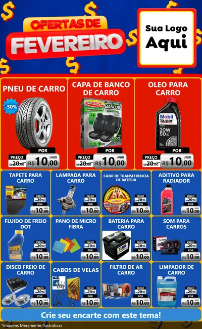 Modelo de Encarte para Encarte Grande com o tema Ofertas de Fevereiro para Auto peças