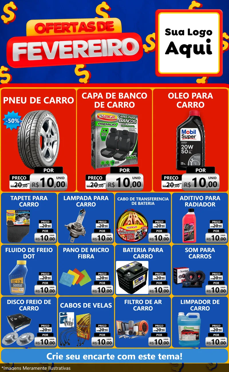 Modelo de Encarte para Encarte Grande com o tema Ofertas de Fevereiro para Auto peças