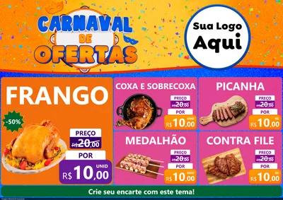 Modelo de Encarte para Encarte A4 Horizontal com o tema Carnaval de Ofertas para Assados