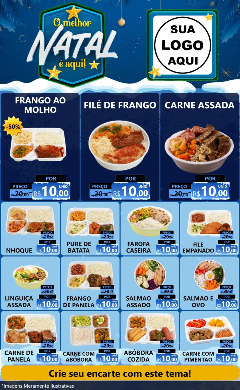 Modelo de Encarte para Encarte Grande com o tema O Melhor Natal É Aqui! para Restaurante