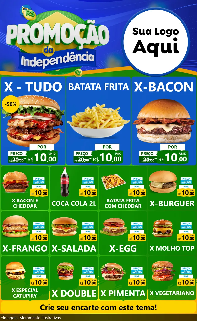 Modelo de Encarte para Encarte Grande com o tema Promoção da Independência para Hamburgueria