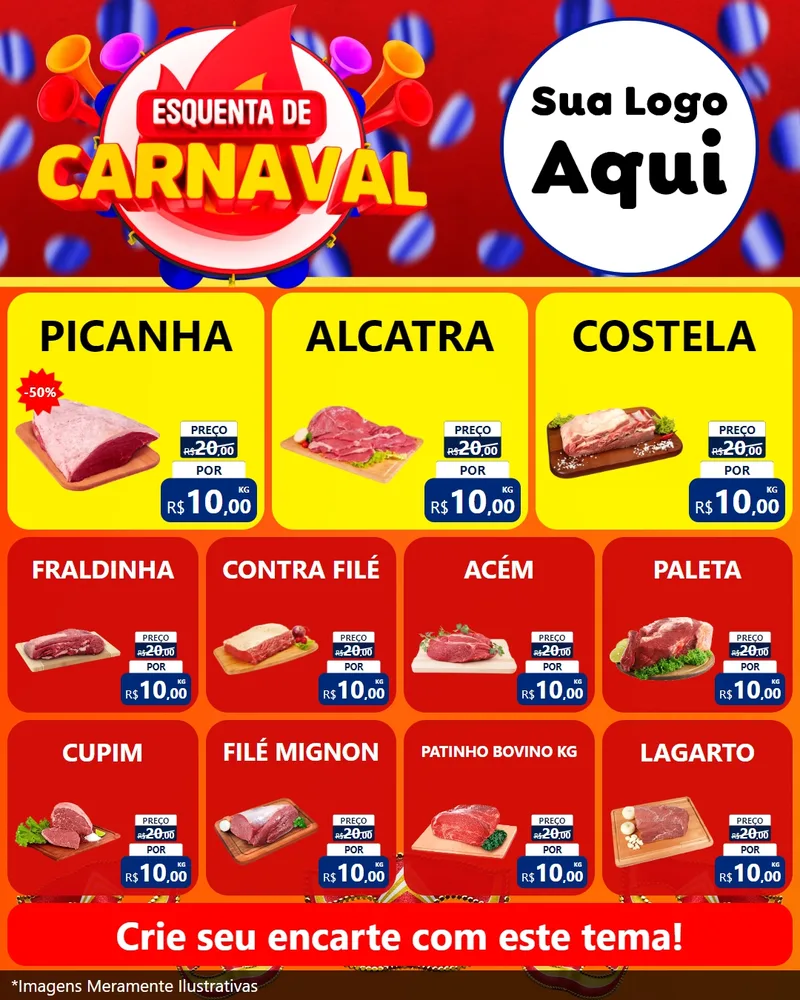 Modelo de Rede Social para Feed Instagram com o tema Esquenta de Carnaval para Açougue