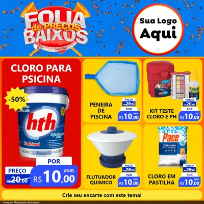Modelo de Rede Social para Feed Facebook com o tema Folia de Preços Baixos para Produtos para Piscina
