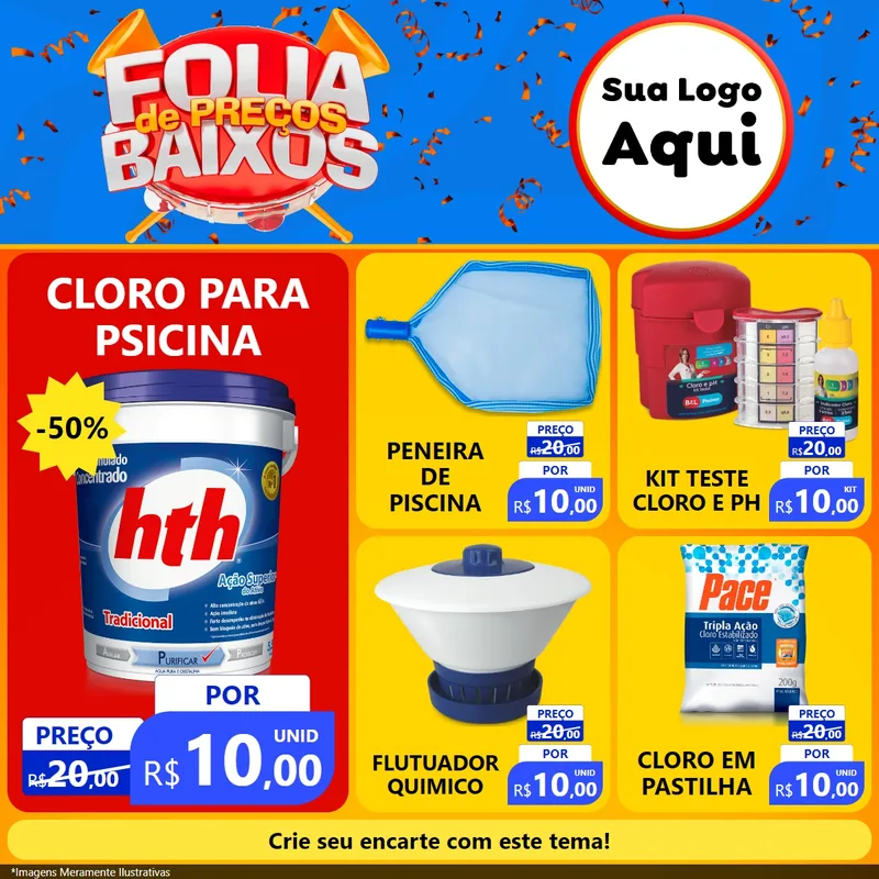 Modelo de Rede Social para Feed Facebook com o tema Folia de Preços Baixos para Produtos para Piscina