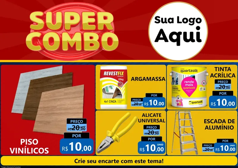 Modelo de Encarte para Encarte A4 Horizontal com o tema Super Combo para Material para Construção