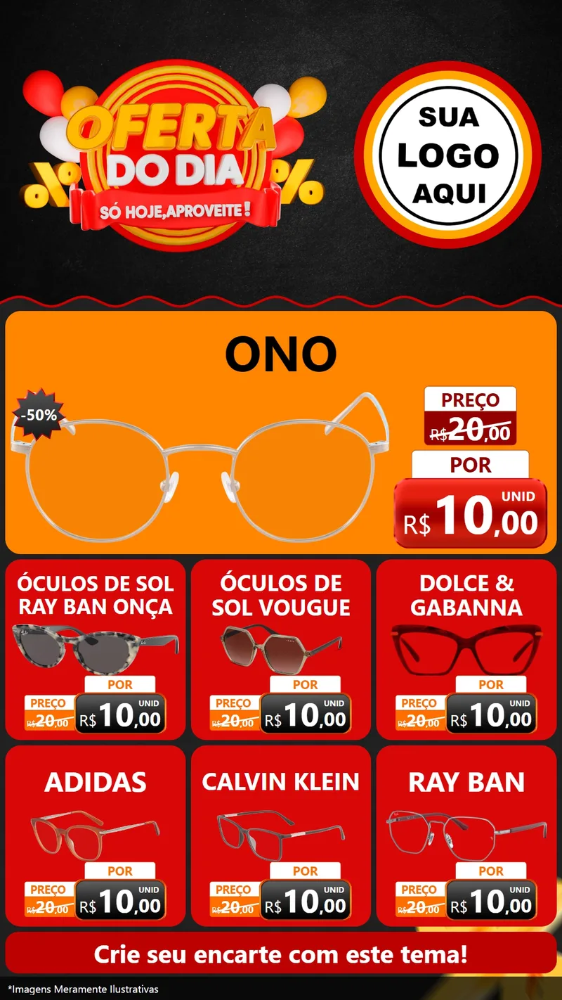 Modelo de Rede Social para Stories com o tema Oferta do Dia - Só hoje, Aproveite! para Óticas