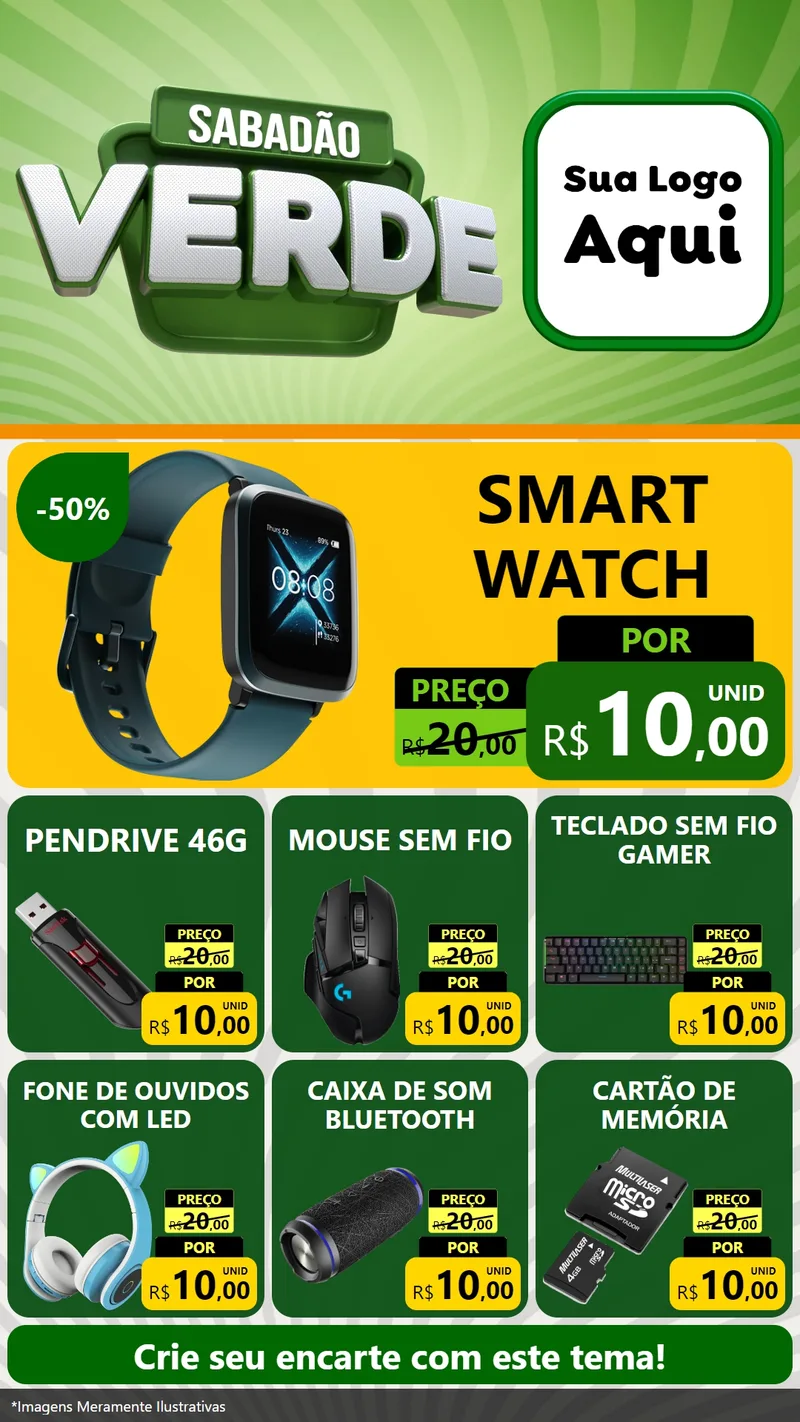 Modelo de Rede Social para Stories com o tema Sabadão Verde para Informática
