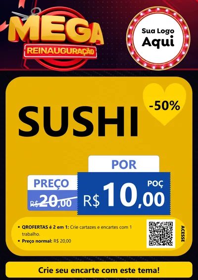 Modelo de Cartaz para Cartaz A4 Vertical com o tema Mega Reinauguração para Comida japonesa