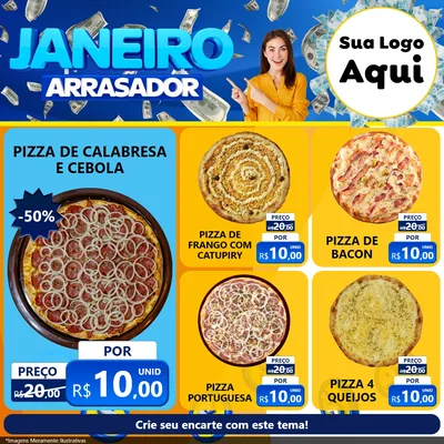 Modelo de Rede Social para Feed Facebook com o tema Janeiro Arrasador para Pizzaria