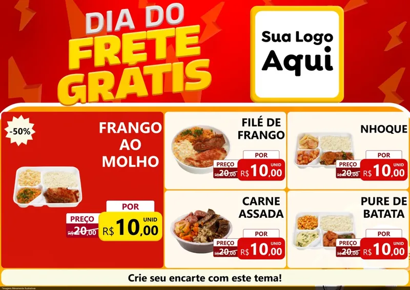 Modelo de Encarte para Encarte A4 Horizontal com o tema Dia do Frete Grátis para Restaurante