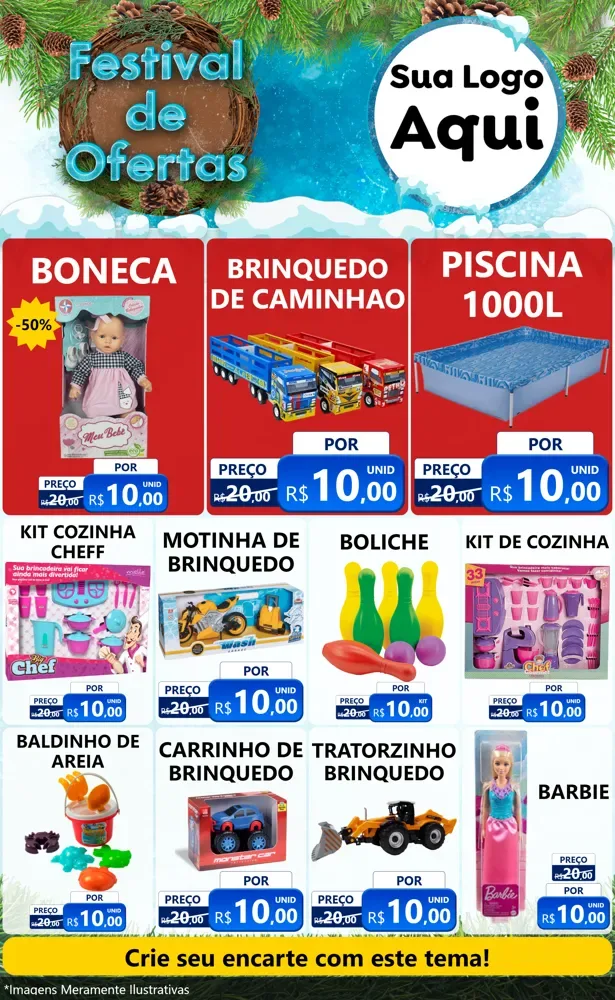 Modelo de Encarte para Encarte Grande com o tema Festival de Ofertas - Inverno para Brinquedos