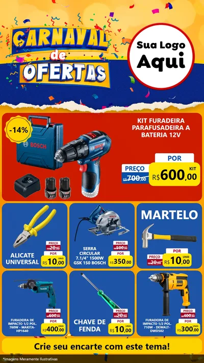 Modelo de Rede Social para Stories com o tema Carnaval de Ofertas para Maquinas e Ferramentas