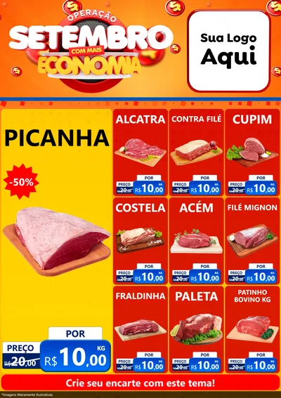 Modelo de Encarte para Encarte A4 Vertical com o tema Operação Setembro Com Muita Economia para Açougue